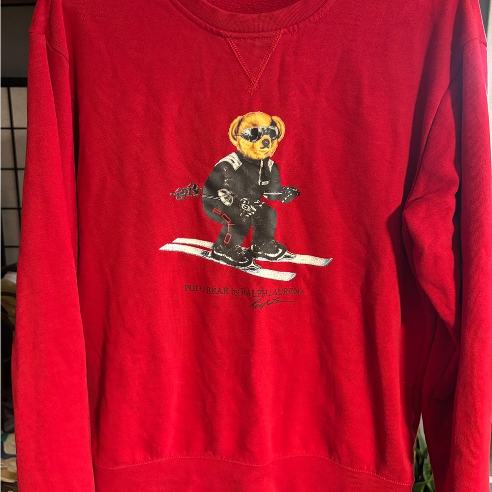 Ralph Lauren Red Crewneck Sweater with Bear Design